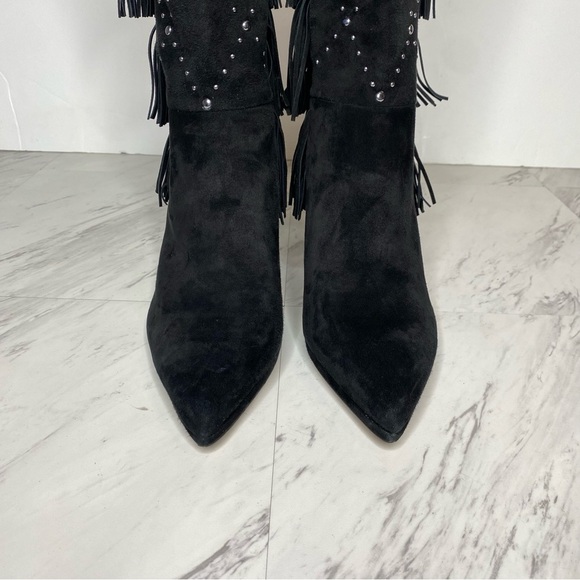 New! Vince Camuto Panaryaz Black Suede Fringe Embellished Tall Boot 9M - Picture 10 of 14